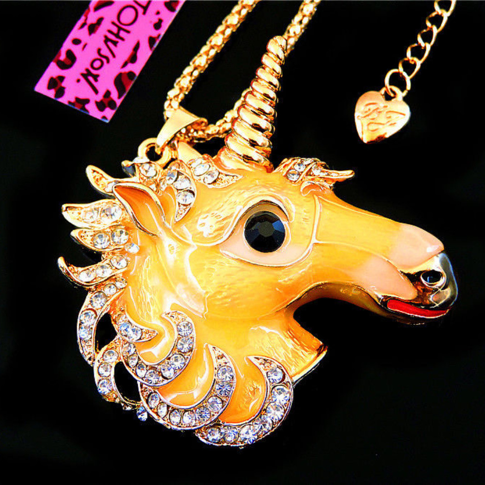 Betsey Johnson yellow horse unicorn necklace